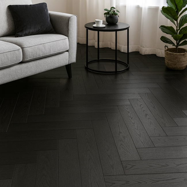 Vintage Herringbone Oak 12mm Black Laminate Flooring