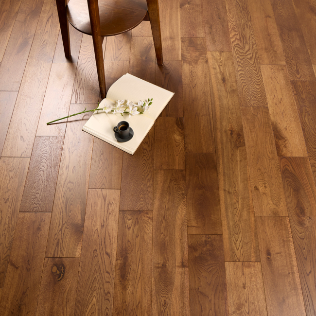 Dark smoked oak 150 mm wide lacquered 18mm solid wood flooring