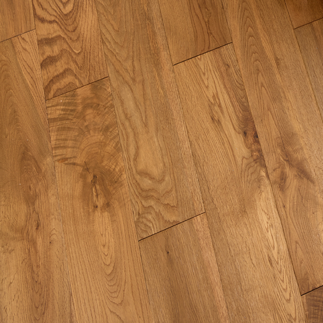 Light smoked oak 150 mm wide lacquered 18mm solid wood flooring