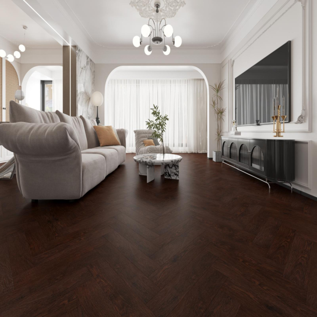 Vintage herringbone Chocolate walnut 12mm laminate flooring