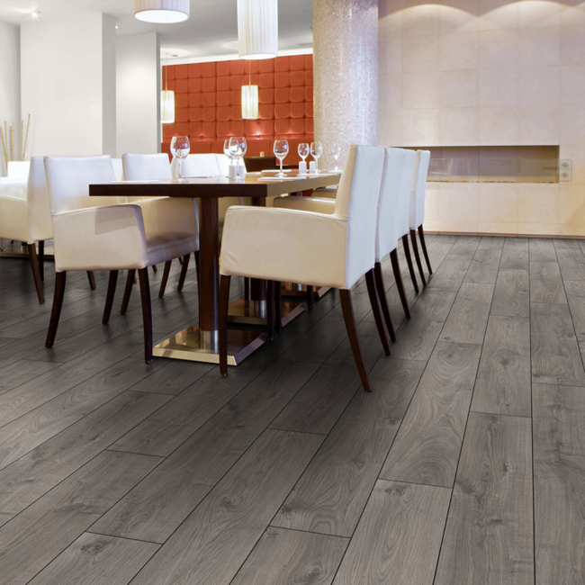 Kronotex Atlas oak anthracite 12mm V groove AC5 laminate flooring