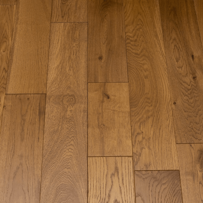 Golden Oak Engineered Wood Flooring Brushed and Lacquered 125mm Beveled Edges 14mm Thick