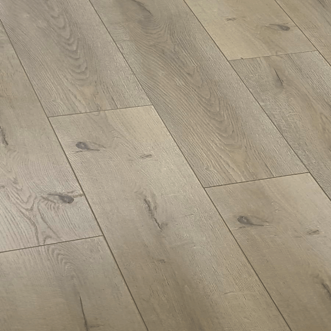 Fusion greige oak 12mm v groove laminate flooring