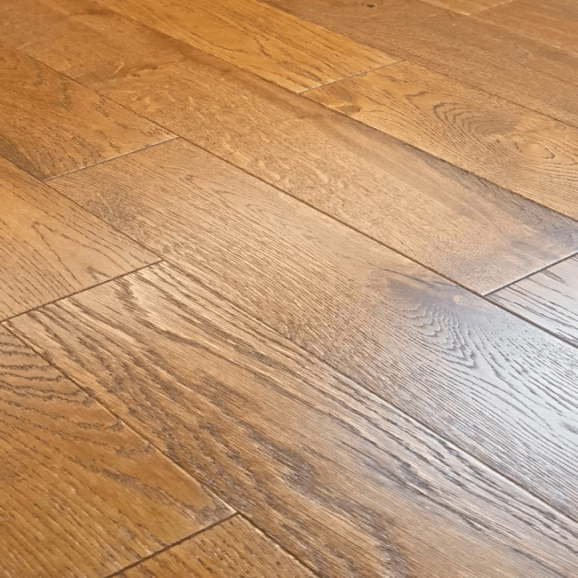 Engineered Wood Flooring Rusty Oak Brushed and Lacquered 125mm Bevelled edges 14mm Thick