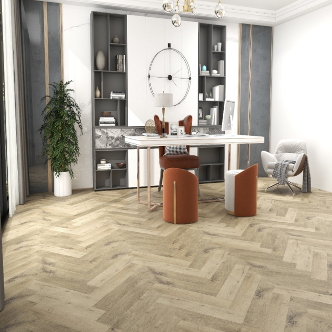 Copley oak herringbone 5mm SPC LVT Click flooring. **Built in underlay**