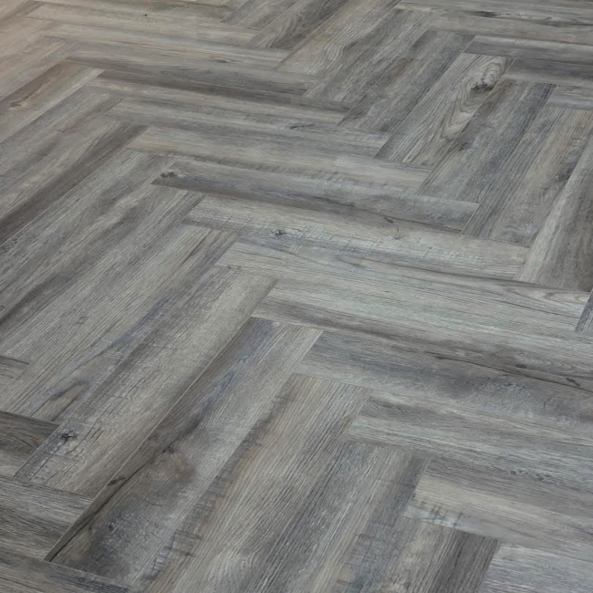 Evolve Distressed grey herringbone 5mm SPC LVT Click flooring. **Built in underlay**