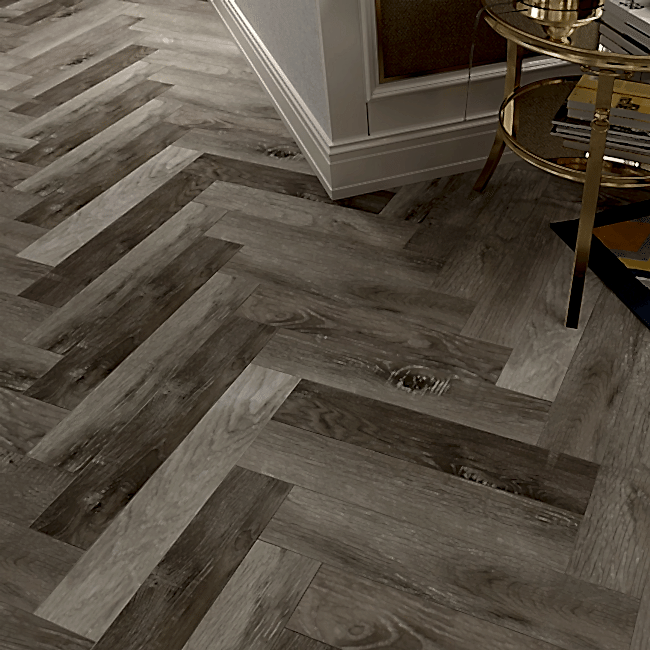 Smoked Ash herringbone 5mm SPC LVT Heavy duty 0.5 wear layer Click flooring. **Built in underlay**