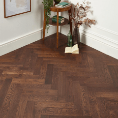 Herringbone Engineered Wood Parquet Flooring 14mm Brushed UV Lacquered Smoked Dark Oak