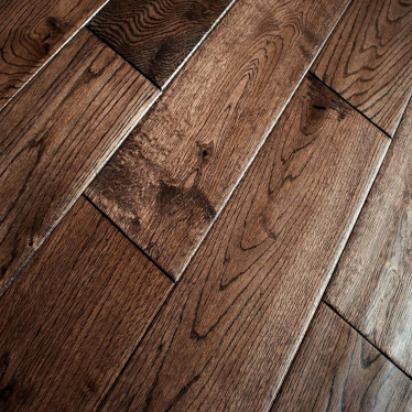 Coffee oak lacquered handscraped 18mm solid wood flooring 125mm