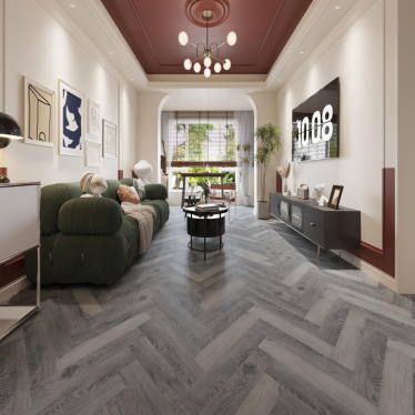 Vintage herringbone Washed grey oak 12mm v groove laminate flooring