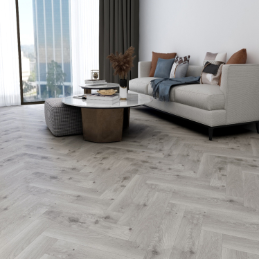 Grey oak herringbone 5mm SPC LVT Click flooring. **Built in underlay**