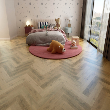 Natural oak herringbone 5mm SPC LVT Click flooring. **Built in underlay**