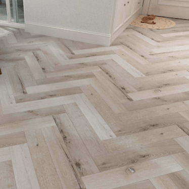 Light washed oak herringbone 5mm SPC LVT Heavy duty 0.5 wear layer Click flooring. **Built in underlay**